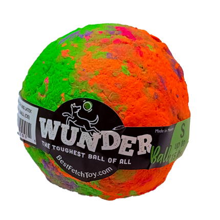 Colorful textured ball with a Wunder label on a white background