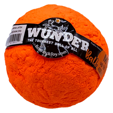 Orange Wunder ball with a black label on a white background