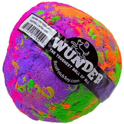 Colorful textured ball with a 'Wunder' label on a white background