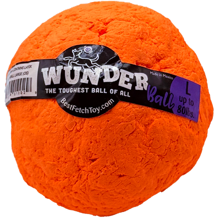 Orange Wunder ball with a label on a white background