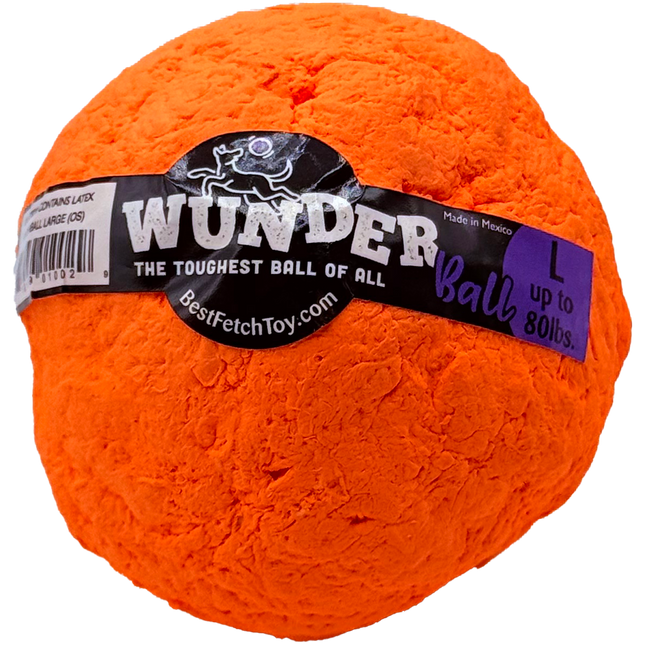 Orange Wunder ball with a label on a white background