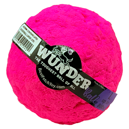 Pink Wunder ball with a label on a white background
