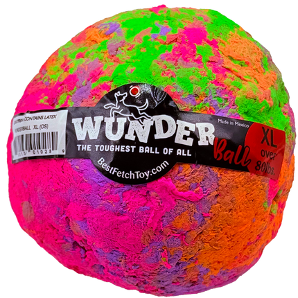 Colorful textured ball with a Wunder brand label on a white background