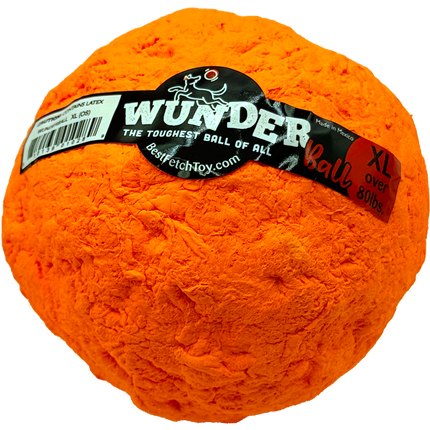 Orange Wunder ball with a label on a white background