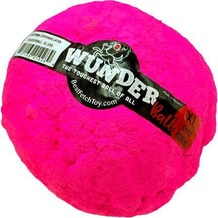 Pink Wunder ball with a label on a white background