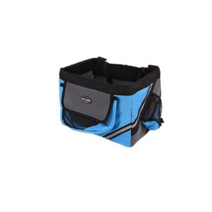 Blue and black biking pet carrier bag on a white background