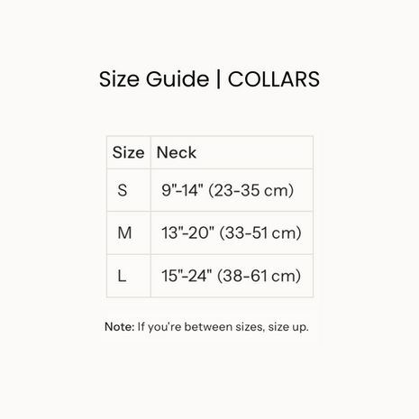Collar size guide with measurements and Furlou logo