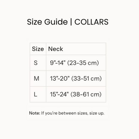 Collar size guide with measurements and Furlou logo