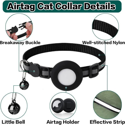 AirTag Cat Collar with Breakaway Buckle, Reflective Strip and Bell