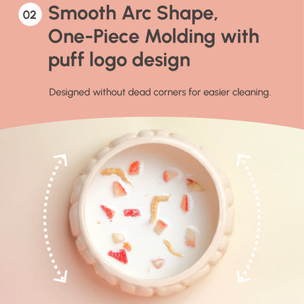 One-piece molding with puff logo design on a pink background