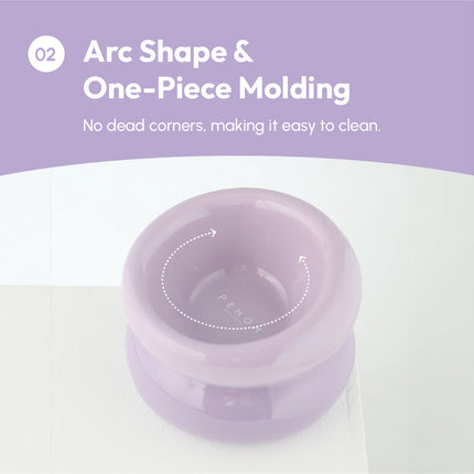 Purple container with arc shape and one-piece molding on a white background
