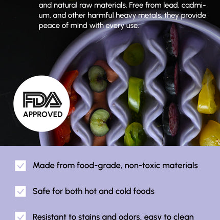 Product packaging with FDA approval logo and text about food-grade safety.