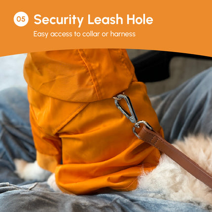egg yolk yellow dog coat with a security leash hole on a gray surface