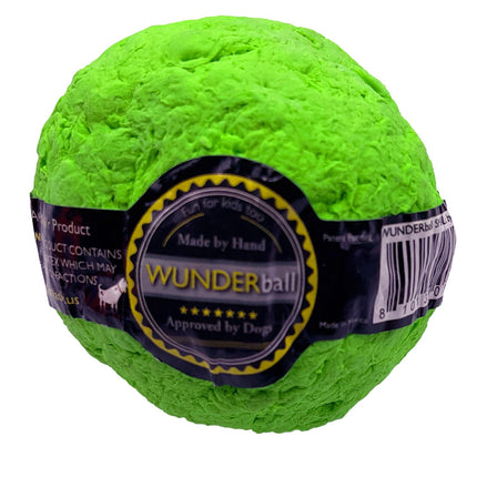 Green Wunderball with a label on a white background