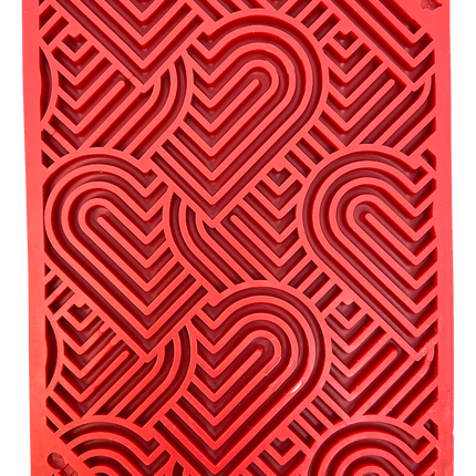 Red textured card with heart design and 'love' text on a white background