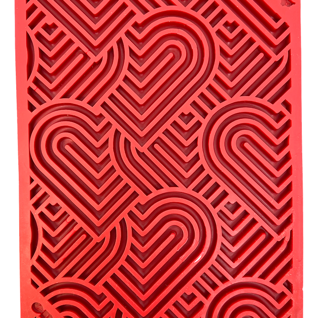 Red textured card with heart design and 'love' text on a white background