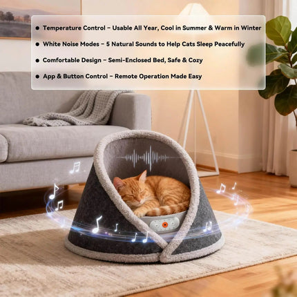 Heated & Cooling Cat Cave Bed with White Noise