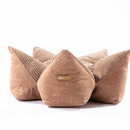 Three brown textured pet bed with a visible brand logo on a white background