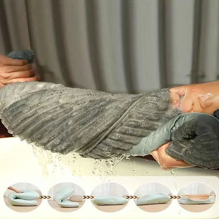 Person using a pet bed with a close-up inset showing the product.