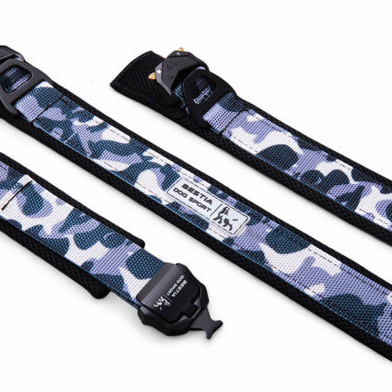 Bestia Heavy-Duty Fast Release Dog Collar in Blue Camouflage