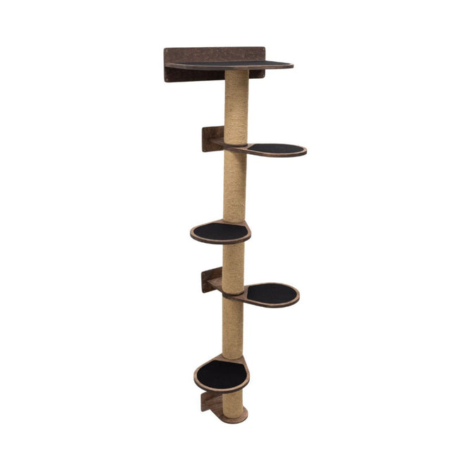 Cat tree with multiple platforms on a white background