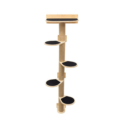Cat tree with multiple platforms on a white background