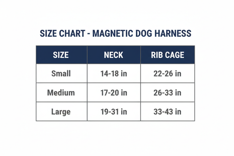Magnetic Dog Harness Size Chart