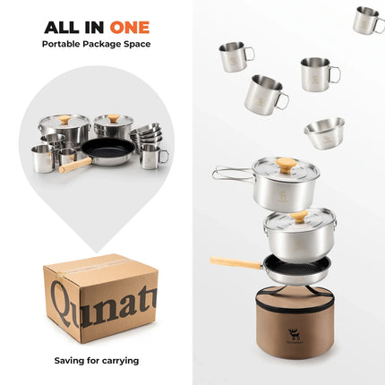 Qunature Camping Cookware Set – 15-Piece with Carry Bag