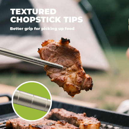 Titanium Camping Tableware Set with Folding Spoon & Chopsticks