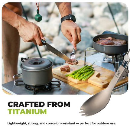 Titanium Camping Tableware Set with Folding Spoon & Chopsticks