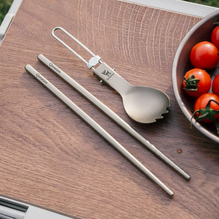 Titanium Camping Tableware Set with Folding Spoon & Chopsticks